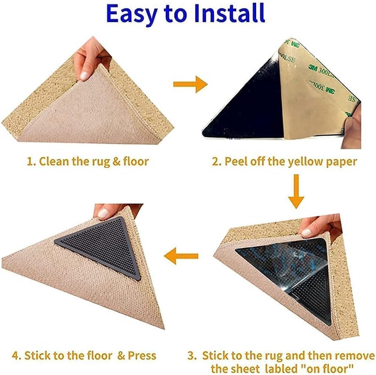 Anti-slip corners - Carpet tape - Carpet grippers - 8 pieces - Anti-slip mat, rug, carpet - Reusable pads - Self-adhesive double-sided - Image 7