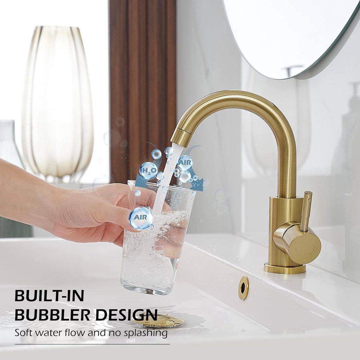 Faucet - Kitchen Faucet - Sink Faucet - 360° Rotatable Mixer Tap - Stainless Steel - Gold - with Cover Plate - for 1-3 Hole Installation - Image 4