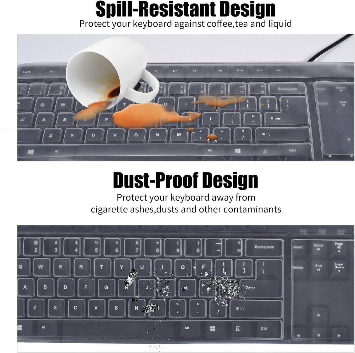 Keyboard Cover - Keyboard Protector - Silicone - Waterproof - Dust and Splashproof - Keyboard Protection - Cover - Dust Cover for Keyboard - For Keyboards - 44.5*13cm - Transparent White - Image 4