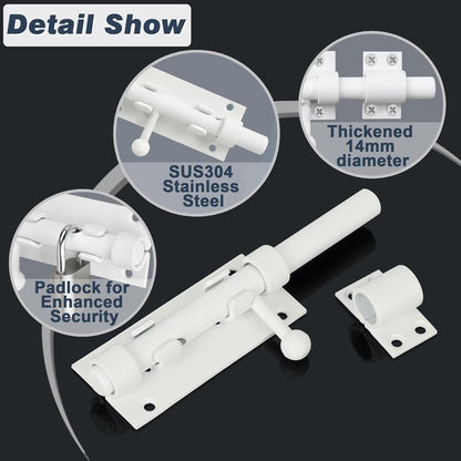 Sliding lock - Sliding lock - Sliding bolt - Gate bolt - Door lock - Bolt - Door bolt - Door lock - Plate bolt - 5 inch - Stainless steel - white - for shed gate storage, garden house door, cupboard - Image 2