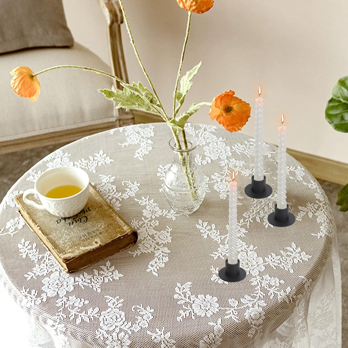 Candlesticks - 4 pieces - Φ2.5 cm - Candle holders - Candle stand - Candle coaster - Home accessories - Decorative accessories - Iron - Black - Tea light holder - Candle shelf - Image 4