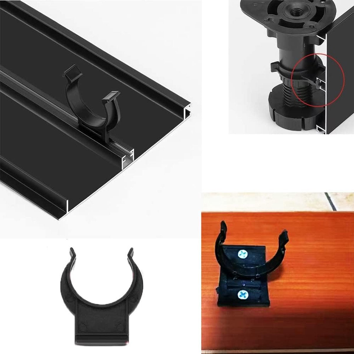 10 pieces - Skirting clips - Furniture clamps - Kitchen plinth hooks - Kitchen plinth clips - For kitchen frames mounting - Black - plastic - For cabinet legs with a diameter of 3.9 cm - For sofa, table, bed, cabinet - Image 3