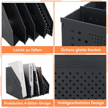 Magazine cassette - 4 compartments - A4 format - desk organizer - Magazine holder - Magazine rack - Newspaper holder - Magazine rack - Magazine holder - Magazine rack - 330 x 255 x 243 mm - Dark gray - foldable - plastic - Image 2
