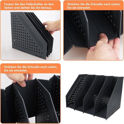 Magazine cassette - 4 compartments - A4 format - desk organizer - Magazine holder - Magazine rack - Newspaper holder - Magazine rack - Magazine holder - Magazine rack - 330 x 255 x 243 mm - Dark gray - foldable - plastic - Image 3