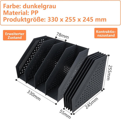 Magazine cassette - 4 compartments - A4 format - desk organizer - Magazine holder - Magazine rack - Newspaper holder - Magazine rack - Magazine holder - Magazine rack - 330 x 255 x 243 mm - Dark gray - foldable - plastic - Image 4
