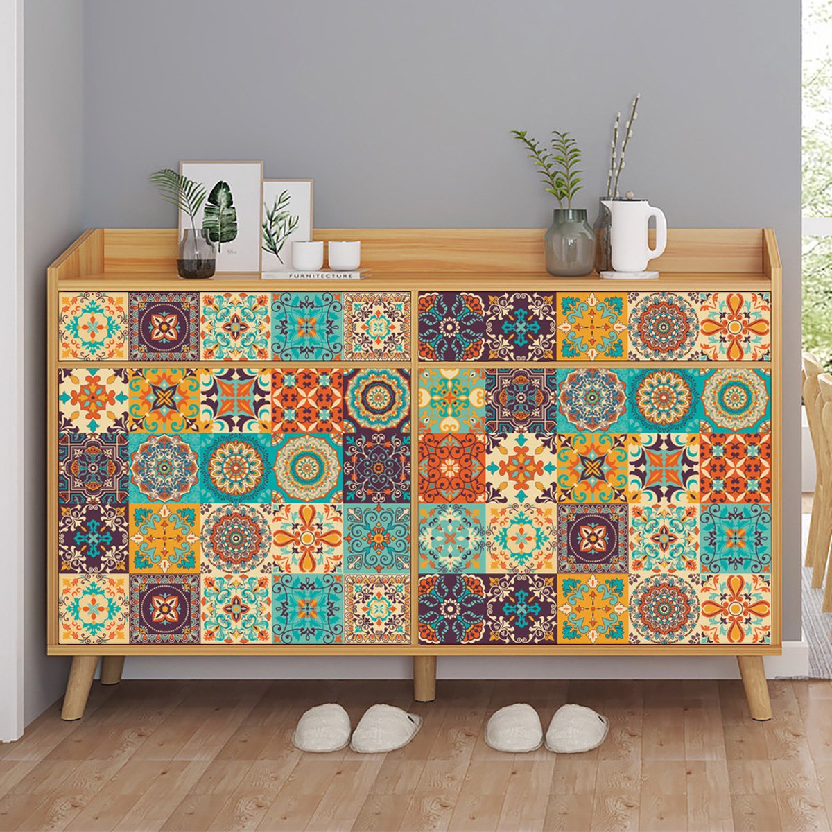24 pieces - Self-adhesive adhesive foil tile stickers - Decorative sticker tiles - Self-adhesive tiles - Sticktiles - Bathroom - Kitchen - 15x15 cm - Retro Mandala - PVC - Colorful - Image 2