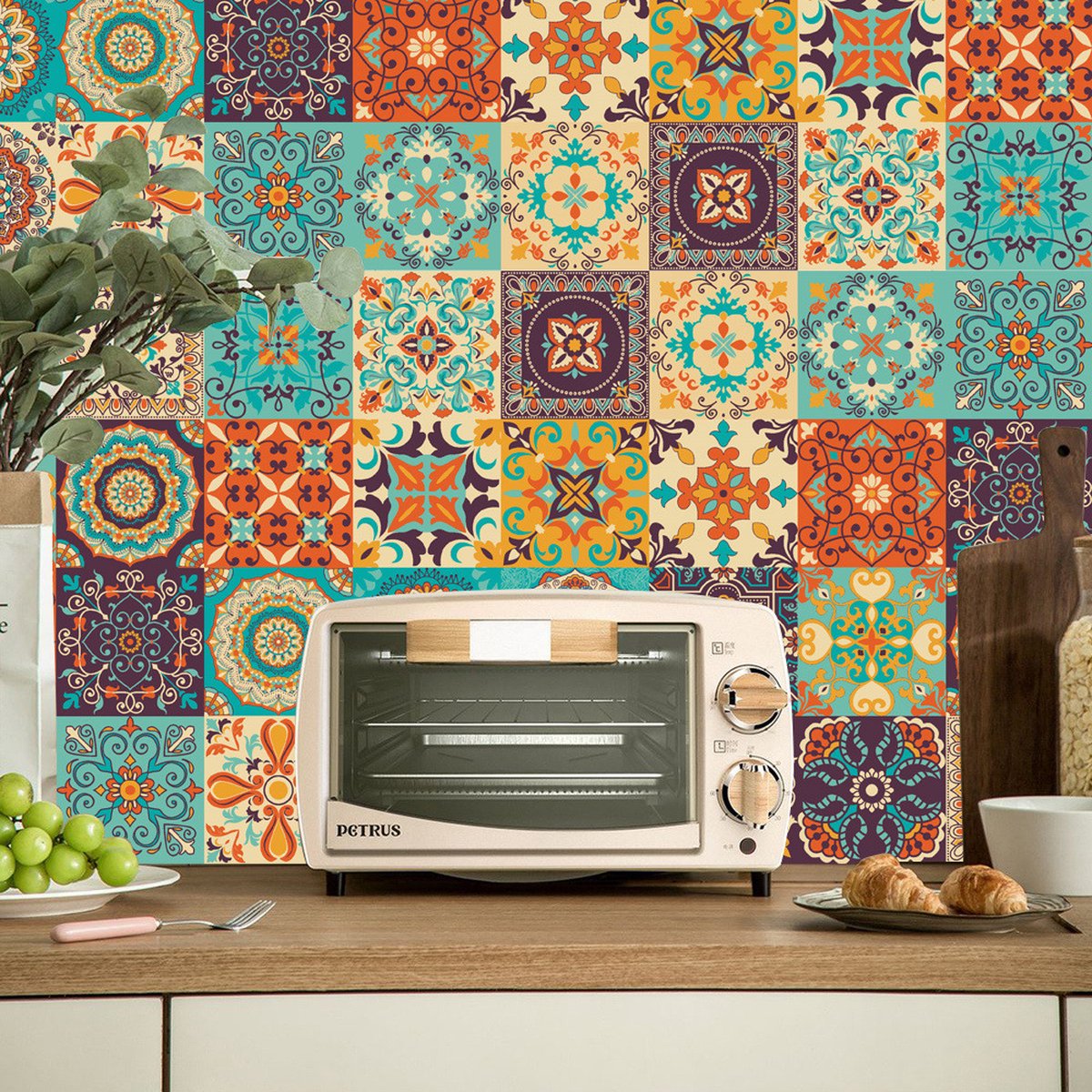 24 pieces - Self-adhesive adhesive foil tile stickers - Decorative sticker tiles - Self-adhesive tiles - Sticktiles - Bathroom - Kitchen - 15x15 cm - Retro Mandala - PVC - Colorful - Image 3