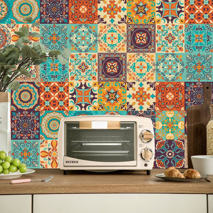 24 pieces - Self-adhesive adhesive foil tile stickers - Decorative sticker tiles - Self-adhesive tiles - Sticktiles - Bathroom - Kitchen - 15x15 cm - Retro Mandala - PVC - Colorful - Image 3