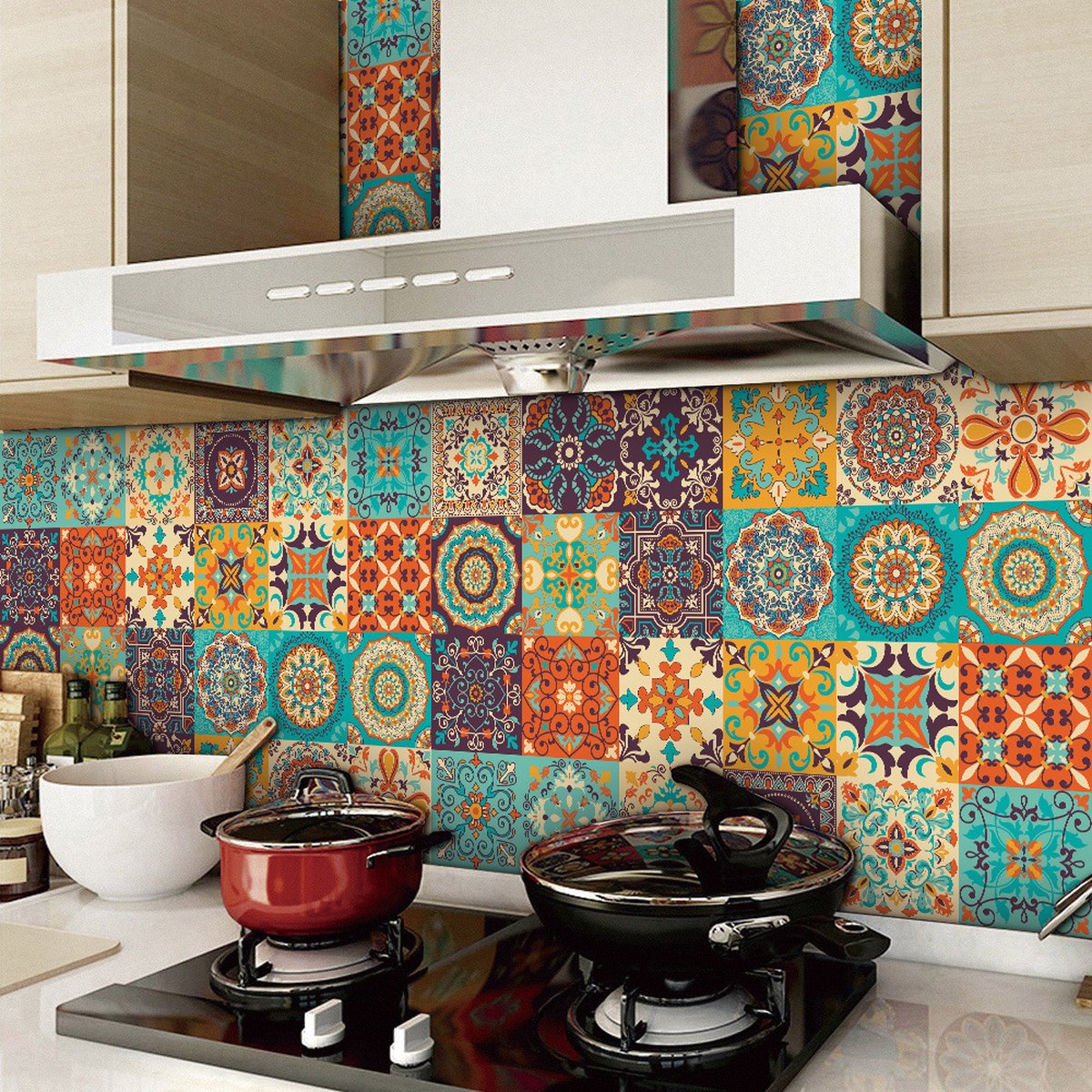 24 pieces - Self-adhesive adhesive foil tile stickers - Decorative sticker tiles - Self-adhesive tiles - Sticktiles - Bathroom - Kitchen - 15x15 cm - Retro Mandala - PVC - Colorful - Image 4