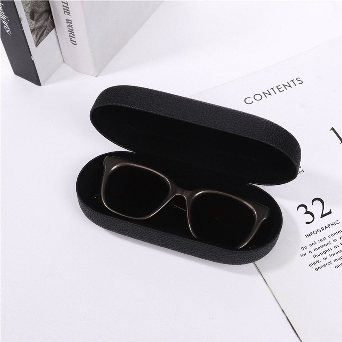 Glasses Case - Hard Glasses Case - Glasses Case - Glasses Case - Sunglasses Protective Box - Portable - Convenient Storage - Gift for Men and Women - 17*7*5.3CM - Black - PU Leather and Metal Frame - Image 2