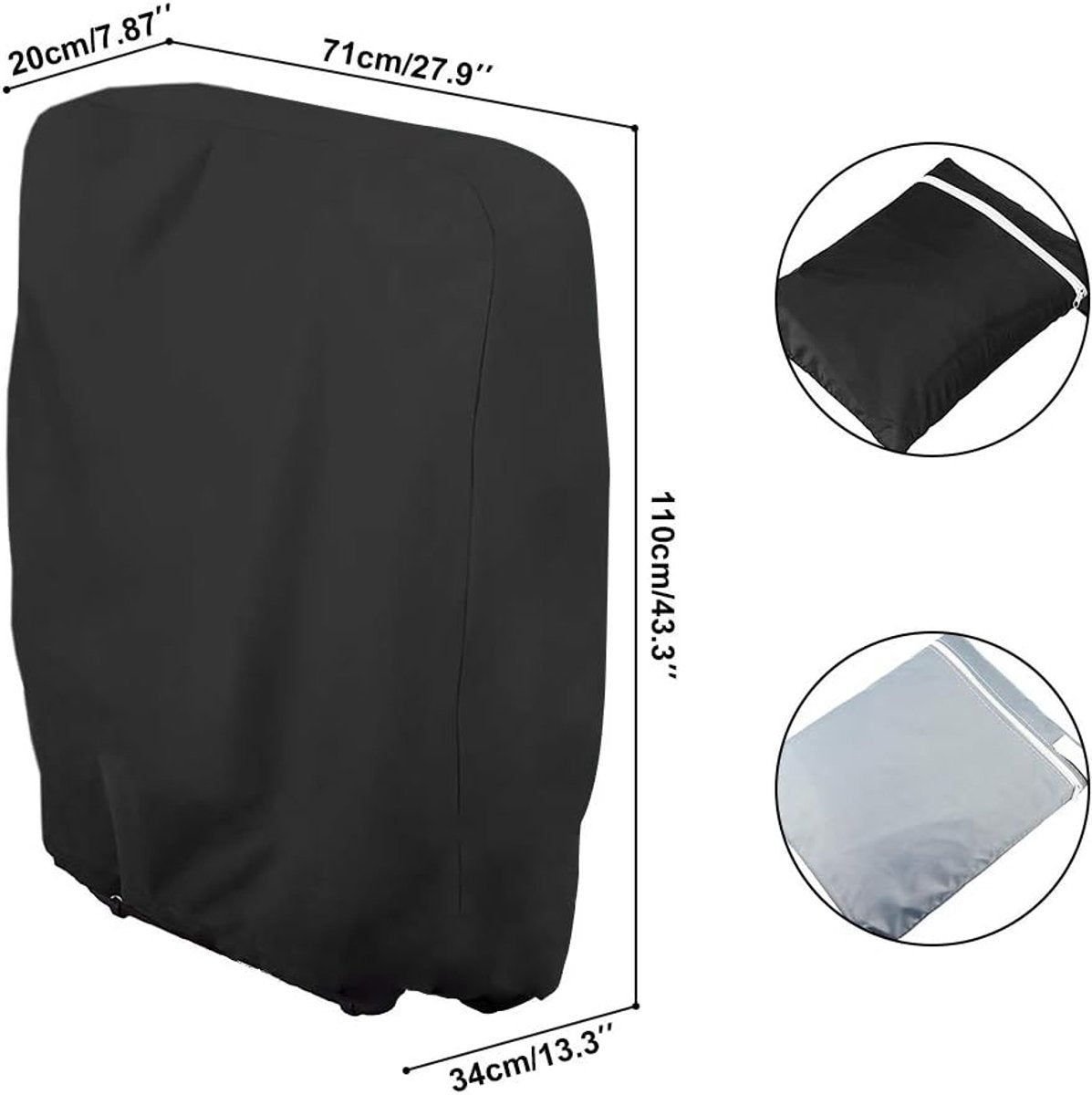20/34*71*110cm - Garden chair covers - Foldable lounge chair cover - 210D Oxford fabric garden chair covers - Dust cover for chair - Dust cover - Garden accessories - Foldable lounger cover - with storage bag - black - Image 7
