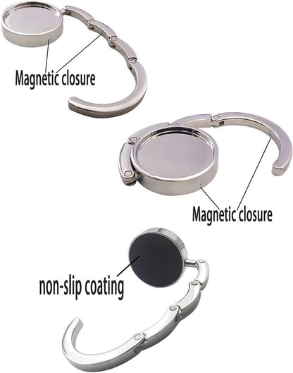 Bag Hanger Table - 2 pieces - Foldable bag hanger - Portable bag hook - Bag hook - With anti-slip pad - for table or desk - Silver - Image 2