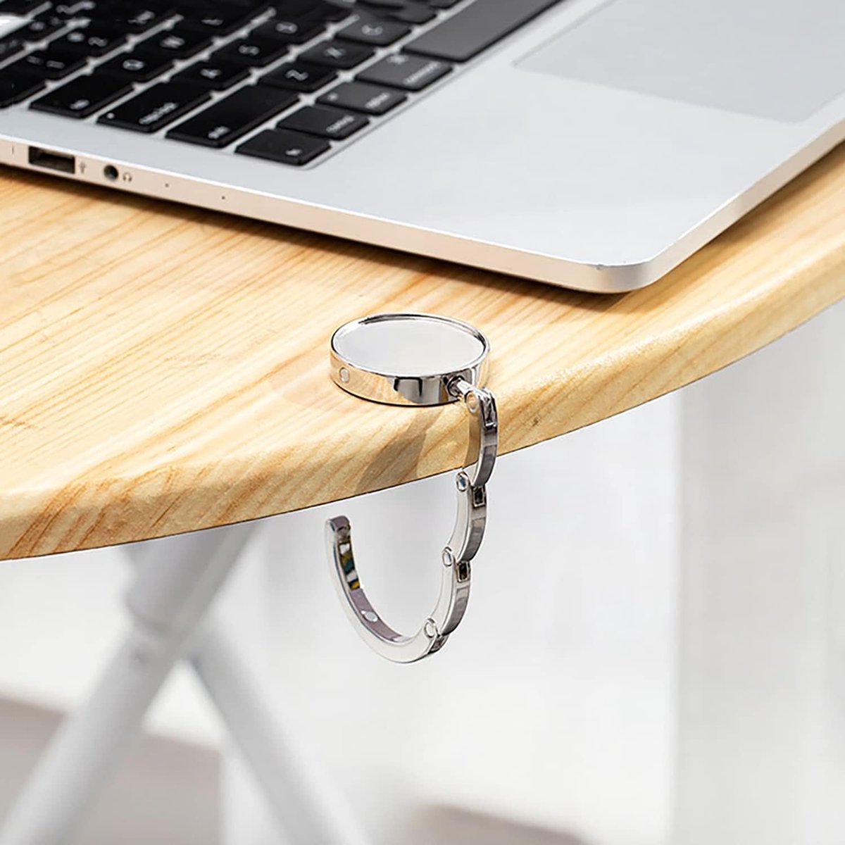 Bag Hanger Table - 2 pieces - Foldable bag hanger - Portable bag hook - Bag hook - With anti-slip pad - for table or desk - Silver - Image 4