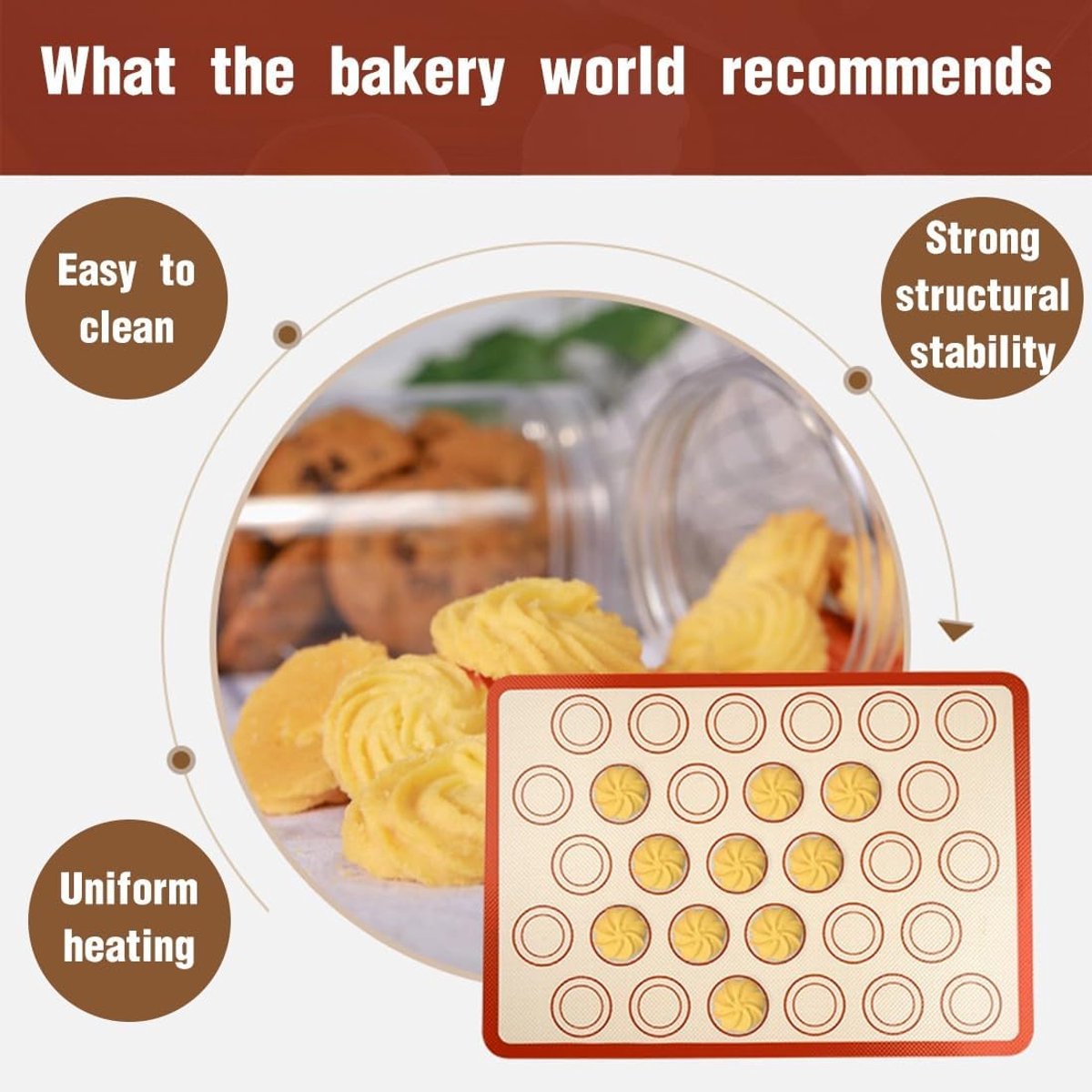 2 pieces Silicone macaron baking mat - 42 x 29.5 cm - Non-stick mat - Non-slip - Washable - Reusable - For making gingerbread / cake / bread - Non-stick silicone macaron baking tray - Red - Image 3