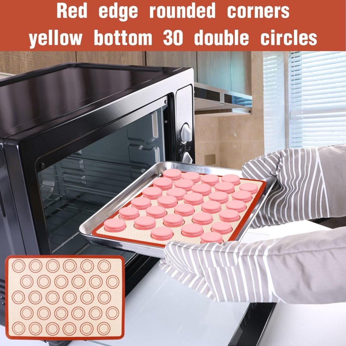 2 pieces Silicone macaron baking mat - 42 x 29.5 cm - Non-stick mat - Non-slip - Washable - Reusable - For making gingerbread / cake / bread - Non-stick silicone macaron baking tray - Red - Image 4