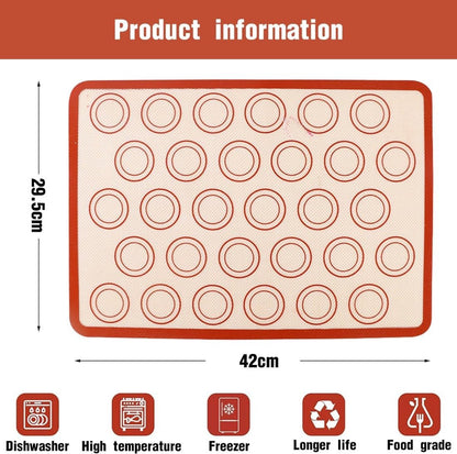 2 pieces Silicone macaron baking mat - 42 x 29.5 cm - Non-stick mat - Non-slip - Washable - Reusable - For making gingerbread / cake / bread - Non-stick silicone macaron baking tray - Red - Image 6