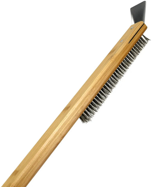 Pizza Stone Cleaning Brush - 57.5cm - Pizza Oven Brush - Barbecue Grill Cleaning Tool with Wooden Handle - Kitchen Oven Accessories - Portable Brush - With Scraper - Outdoor Pizza Oven Accessories - Image 3