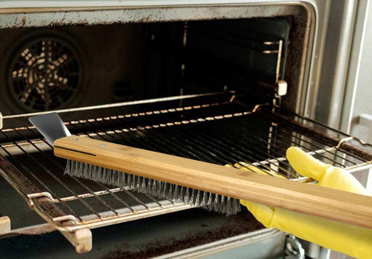 Pizza Stone Cleaning Brush - 57.5cm - Pizza Oven Brush - Barbecue Grill Cleaning Tool with Wooden Handle - Kitchen Oven Accessories - Portable Brush - With Scraper - Outdoor Pizza Oven Accessories - Image 5