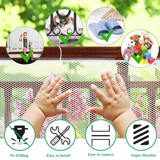 Child safety net - Safety gate - 300x79 cm - stair mesh - Safety net - white - Roll-up - Baby safety - Adjustable - for stair railings, balcony beds, railings - Image 2