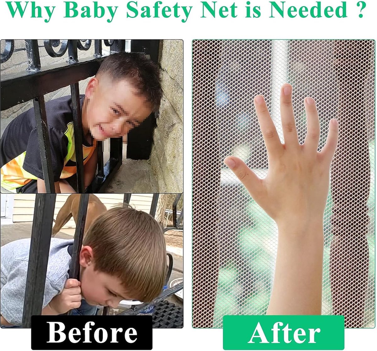 Child safety net - Safety gate - 300x79 cm - stair mesh - Safety net - white - Roll-up - Baby safety - Adjustable - for stair railings, balcony beds, railings - Image 4