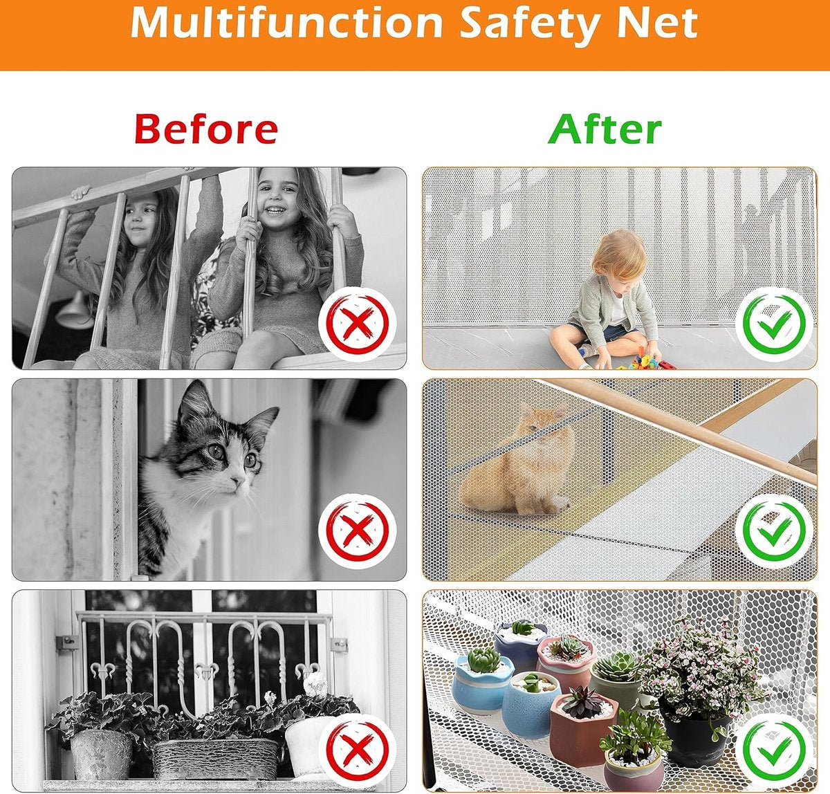 Child safety net - Safety gate - 300x79 cm - stair mesh - Safety net - white - Roll-up - Baby safety - Adjustable - for stair railings, balcony beds, railings - Image 5