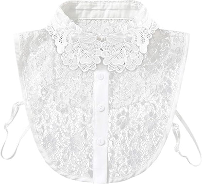 Blouse collar - Collars - Loose collar - Fake collar - Sweater Decorative - Round collar - White - One size - Lace - Detachable - Floral Pattern design - Adjustable