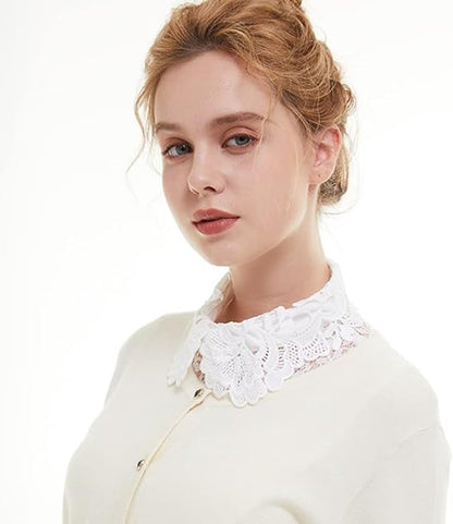 Blouse collar - Collars - Loose collar - Fake collar - Sweater Decorative - Round collar - White - One size - Lace - Detachable - Floral Pattern design - Adjustable - Image 2