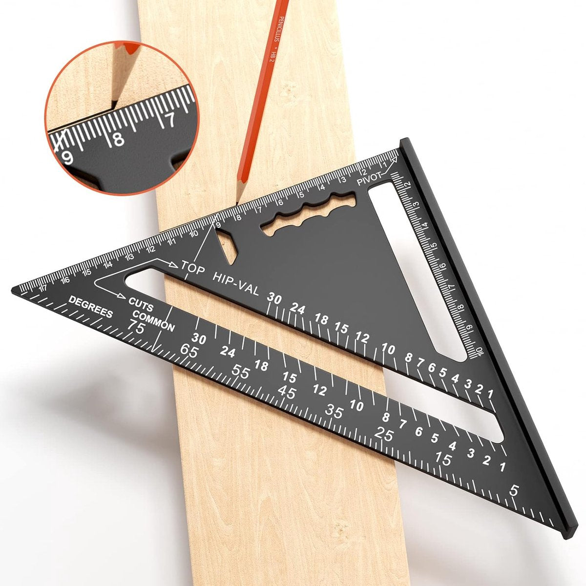 180mm Carpenter's Angle - Aluminum Ruler - Triangular Carpenter's Angle 45/90 Degrees - Carpenter's Square - High Precision Measuring Tool - For Carpenter, Roofer, Engineer - Black - Image 2