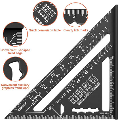 180mm Carpenter's Angle - Aluminum Ruler - Triangular Carpenter's Angle 45/90 Degrees - Carpenter's Square - High Precision Measuring Tool - For Carpenter, Roofer, Engineer - Black - Image 3