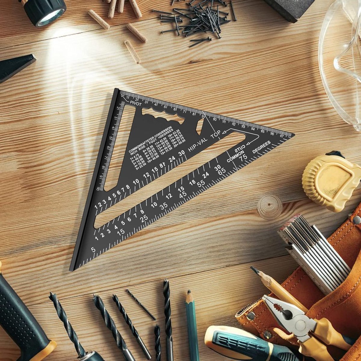 180mm Carpenter's Angle - Aluminum Ruler - Triangular Carpenter's Angle 45/90 Degrees - Carpenter's Square - High Precision Measuring Tool - For Carpenter, Roofer, Engineer - Black - Image 5