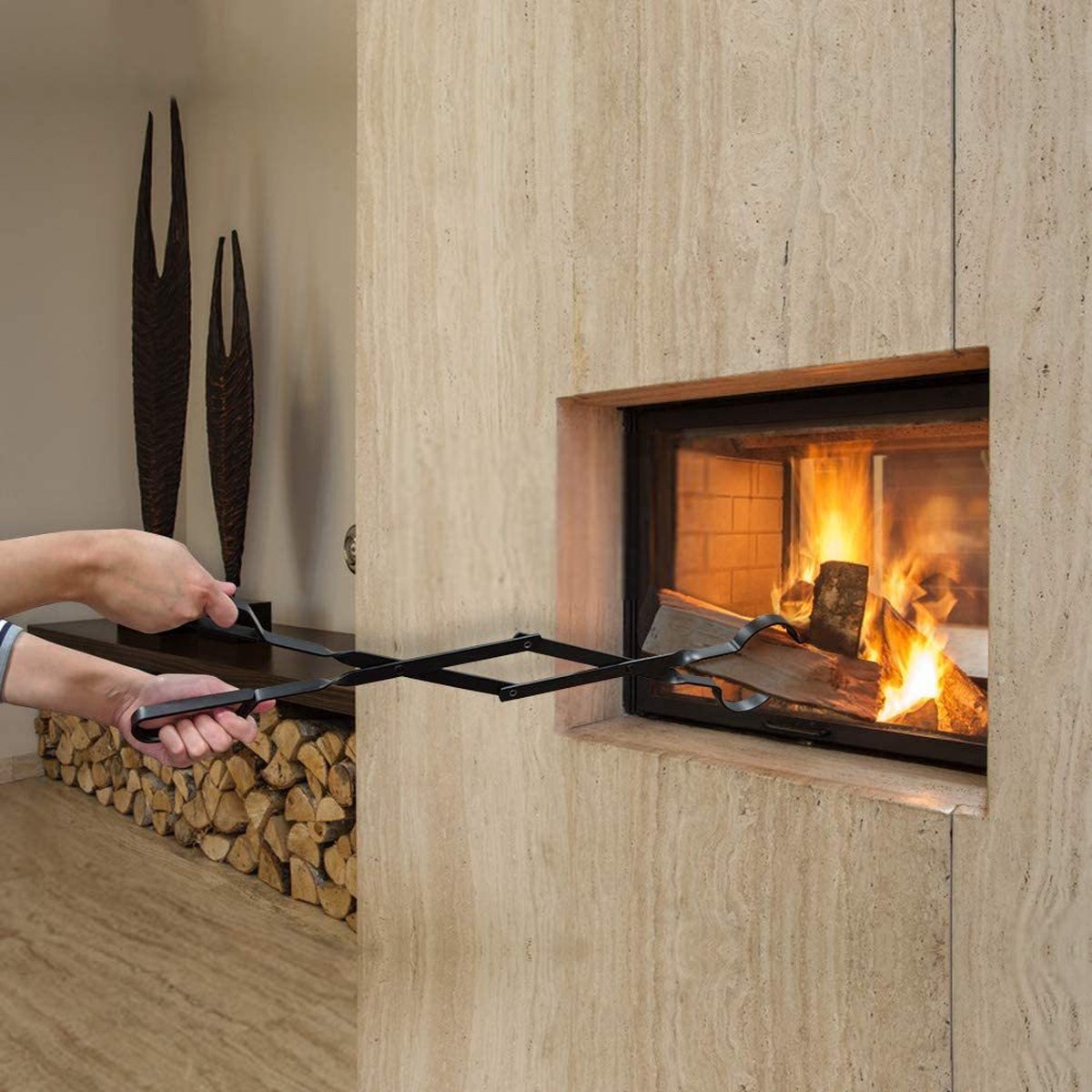 Fire Pit Tongs - Fire Pit Tongs - Fireplace Accessories - Fireplaces - Fire Pit Tool for Outdoor Indoor Camping - Wood Stoves - Fire Pits - Black - Steel - 26 Inch - Image 4