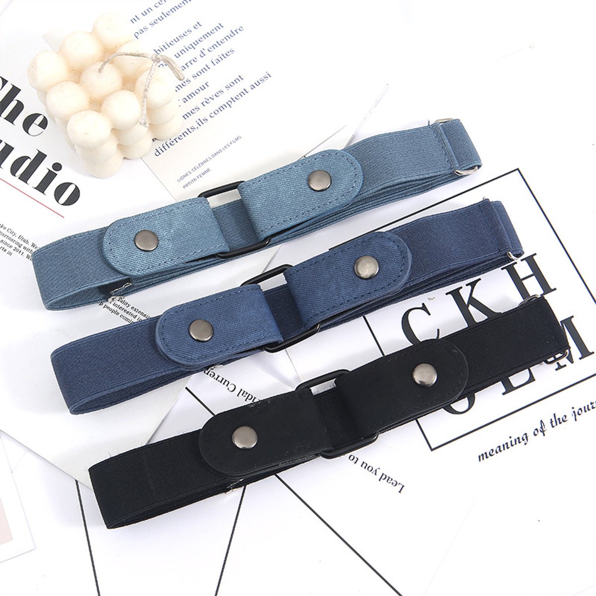 Buckle-Free Belt - 4 Pieces - Elastic Belt Without Buckle - PU - Buckle-Free & Elastic Belt for Women & Men - Buckle-Free Belt - Belt Without Holes - Suitable for Pants and Skirts - 3cm Wide - Black/White/Light Blue/Dark Blue - Image 2