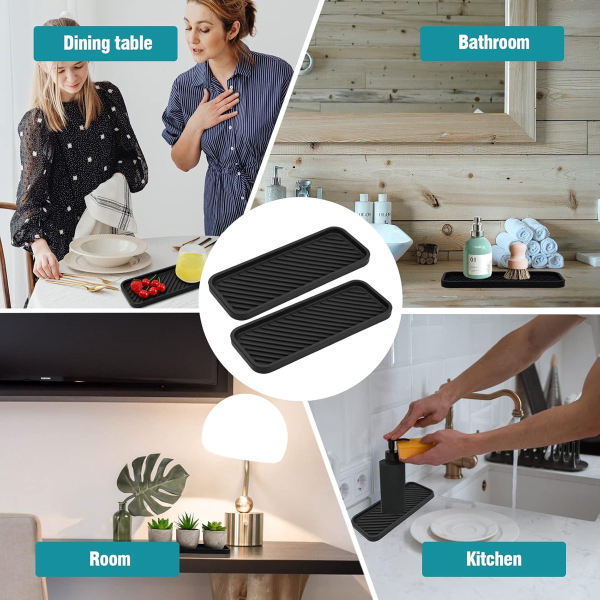 Silicone Sponge Holder - 2 Pieces - Kitchen Sponge Holders - Countertop Organizer - Sink Organizer - Kitchen Organizer - Soap Dish - Soap Rack - Non-Slip - For storing sponges, dishwashing products, plates, soap, brushes - Black - Image 2