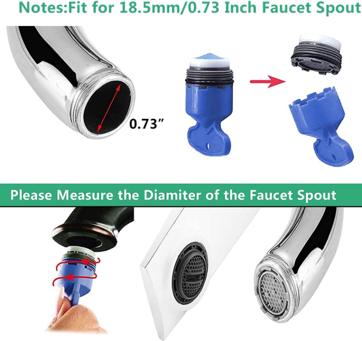 Set of 8 pieces - water-saving aerator - tap screen aerator - tap aerator - tap attachment - universal tap attachment - 18.5mm - blue - ABS - tap connector - Image 2
