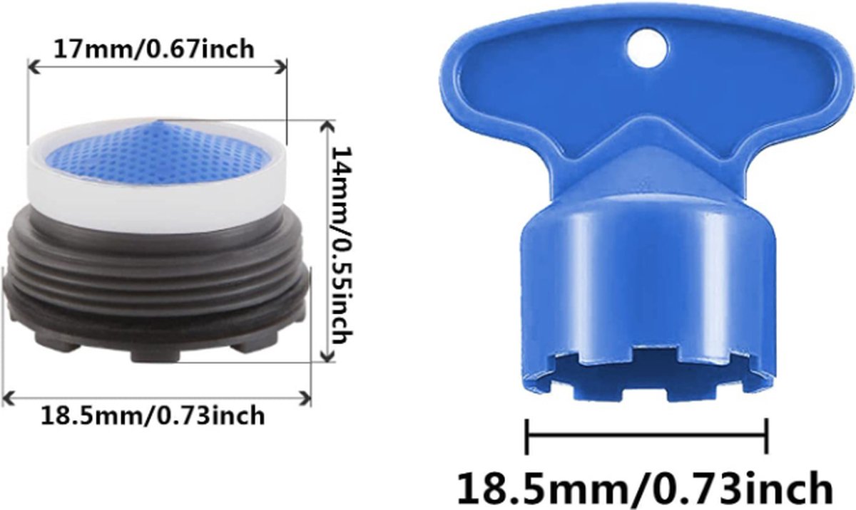 Set of 8 pieces - water-saving aerator - tap screen aerator - tap aerator - tap attachment - universal tap attachment - 18.5mm - blue - ABS - tap connector - Image 4