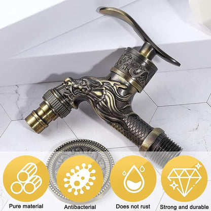 Vintage faucet - antique faucet - wall faucet - garden faucet - 10.5 * 10.8 * 7.3 cm - zinc alloy - bronze - dragon carved faucet - for home, kitchen, bathroom, outdoor, garden - Image 2