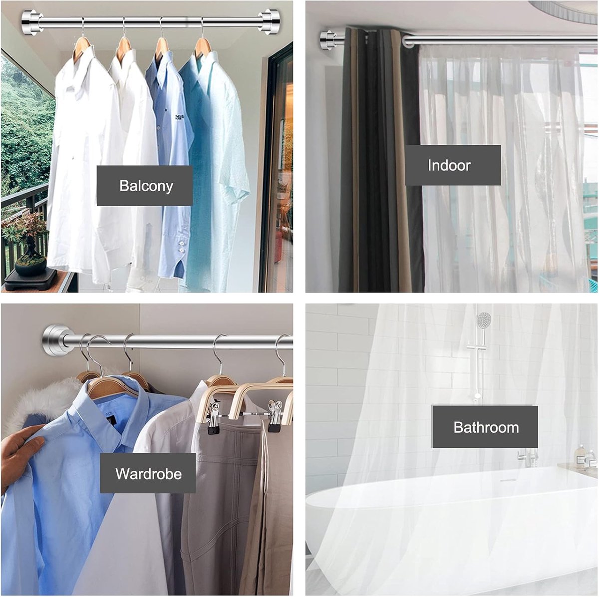 Clothes rail - Clothes rack - Wardrobe rack - Clothes rail - 50cm - Stainless steel - silver - Adjustable - Extendable - without drilling - for 55-85 cm Wardrobe - Image 4