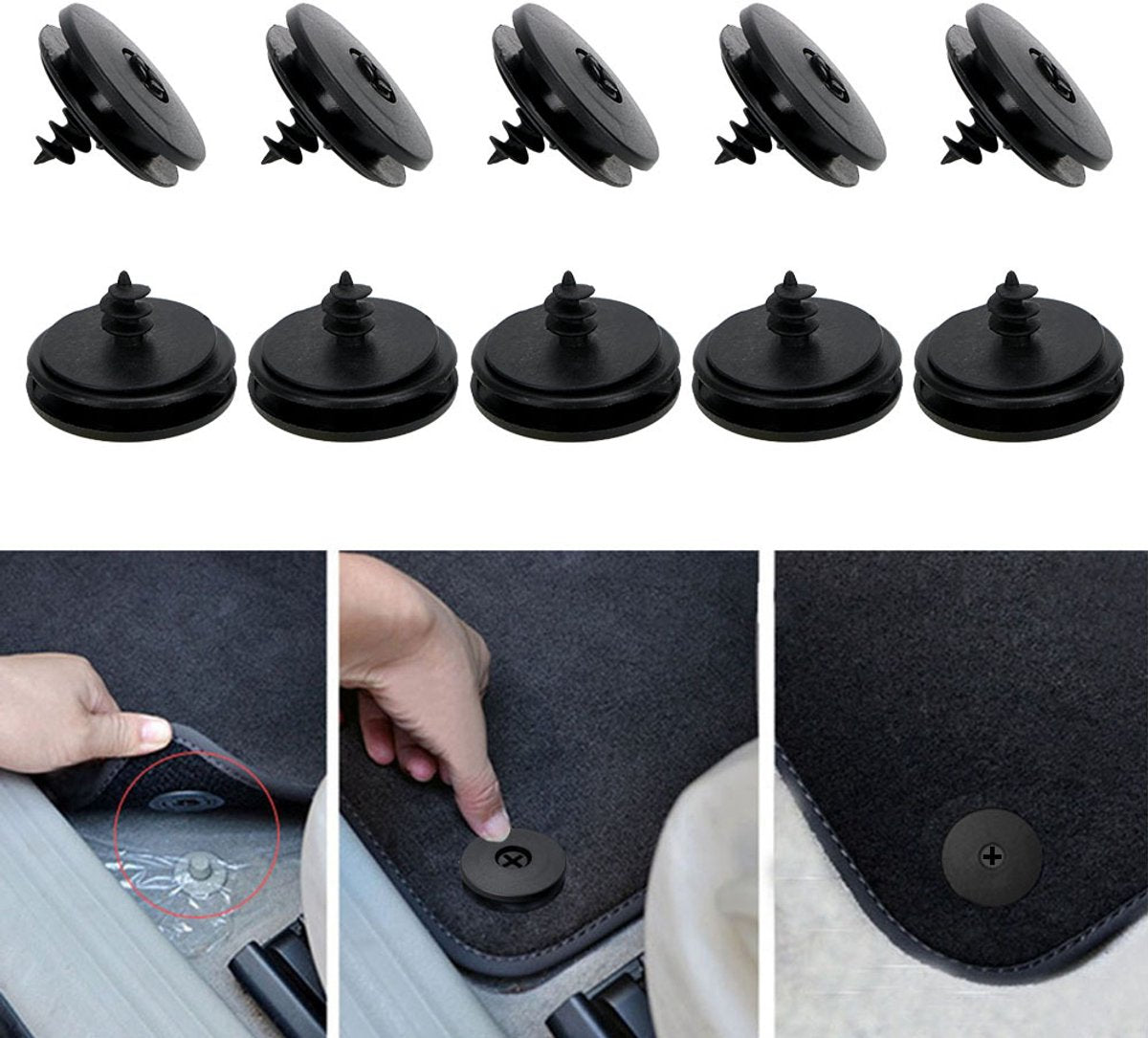 Car Floor Mat Fastening Clips - Pack of 10 - For Attaching Car Anti-Slip Mats - Car Mat Fastening Buckles - Black - Plastic - Universal - 3.55*2 cm - Suitable for Most Car Floor Mats - Image 4