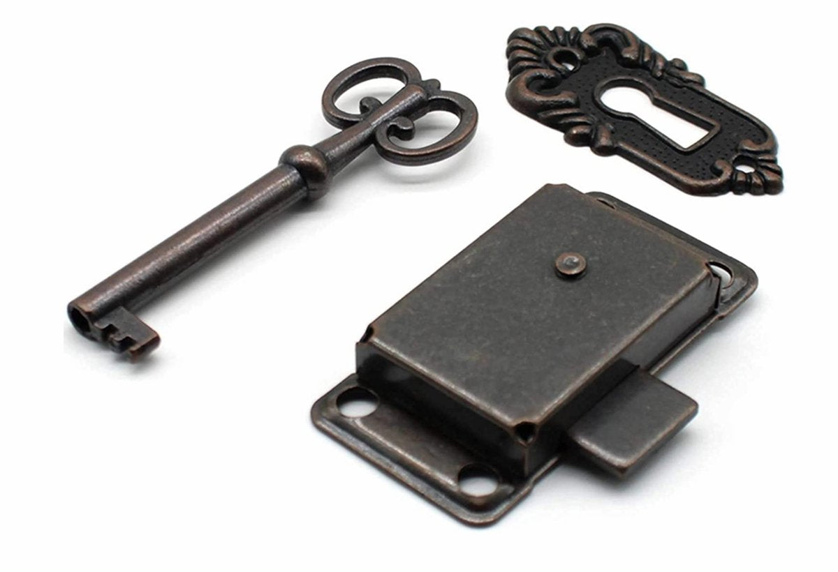 4 Pieces - Furniture Lock - Iron - 53*27 mm - Red Bronze - With Key and Screws - Furniture Locks - Safety Cabinet Lock - Drawer Lock - Lock with Key - For Furniture, Cabinet and Drawer - Image 2