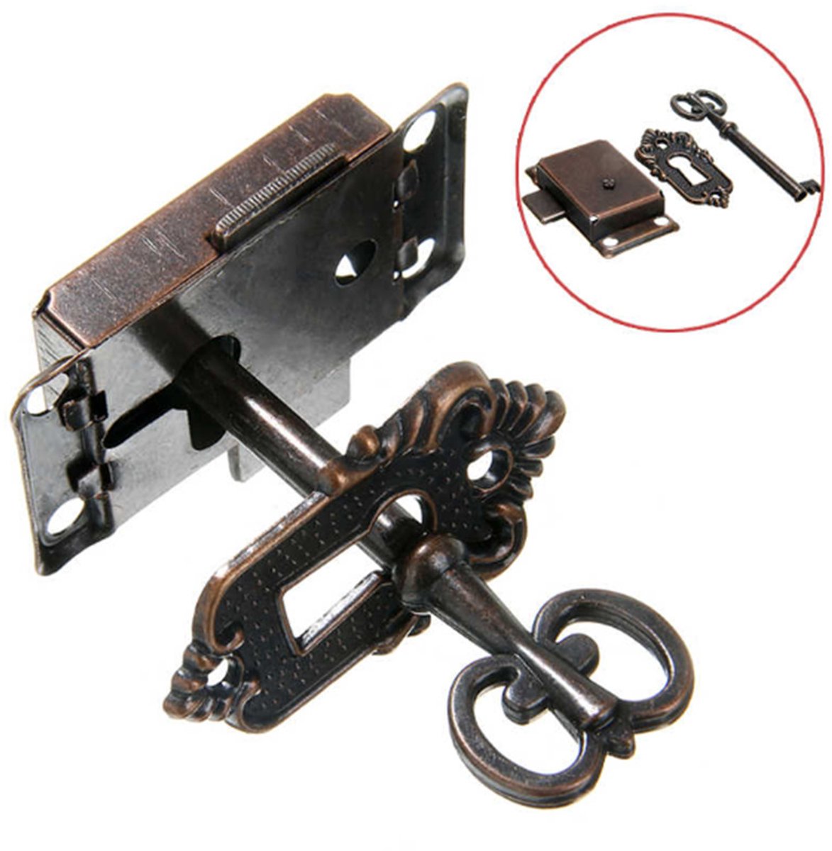 4 Pieces - Furniture Lock - Iron - 53*27 mm - Red Bronze - With Key and Screws - Furniture Locks - Safety Cabinet Lock - Drawer Lock - Lock with Key - For Furniture, Cabinet and Drawer - Image 4