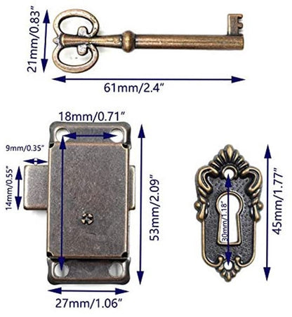4 Pieces - Furniture Lock - Iron - 53*27 mm - Red Bronze - With Key and Screws - Furniture Locks - Safety Cabinet Lock - Drawer Lock - Lock with Key - For Furniture, Cabinet and Drawer - Image 5