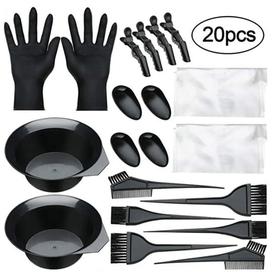 Hair Dye Set - 20-Piece - Paint Brush - Hair Dye Brushes - Brush + Tray + Gloves - Hair Dye Supplies - Hair Dye Starter Kit - Hairdressing Products - Hairdressing Accessories