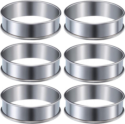 Muffin Rings - 6 Pieces - Cake Rings - Stainless Steel - Round - Non-Stick - Double Curled Edge - Scone Rings - Mousse Ring Cake Mold - Cake Rings - Baking Molds - Suitable for Cakes, Pastries, Cookies and Sandwiches - 8.5*2.5cm - Silver