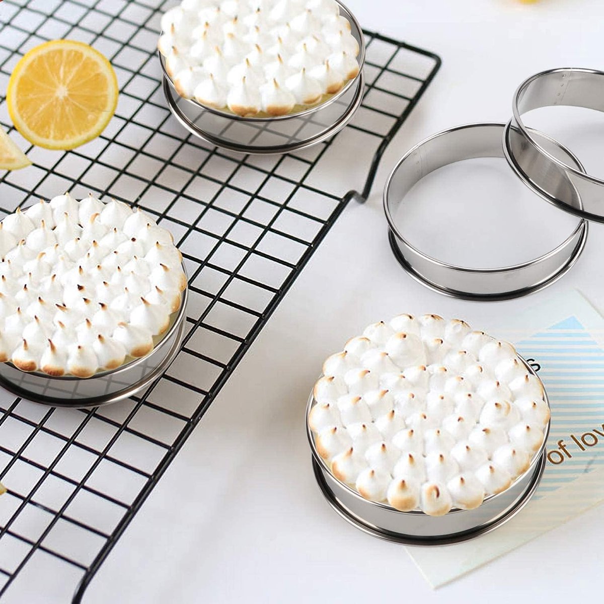 Muffin Rings - 6 Pieces - Cake Rings - Stainless Steel - Round - Non-Stick - Double Curled Edge - Scone Rings - Mousse Ring Cake Mold - Cake Rings - Baking Molds - Suitable for Cakes, Pastries, Cookies and Sandwiches - 8.5*2.5cm - Silver - Image 6