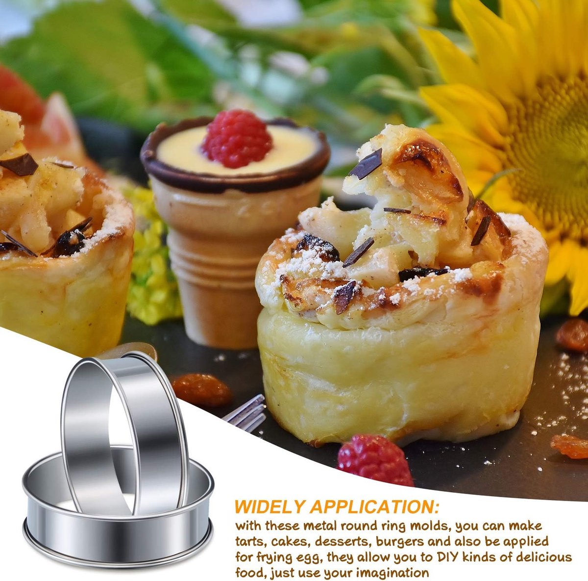 Muffin Rings - 6 Pieces - Cake Rings - Stainless Steel - Round - Non-Stick - Double Curled Edge - Scone Rings - Mousse Ring Cake Mold - Cake Rings - Baking Molds - Suitable for Cakes, Pastries, Cookies and Sandwiches - 8.5*2.5cm - Silver - Image 7