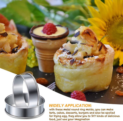 Muffin Rings - 6 Pieces - Cake Rings - Stainless Steel - Round - Non-Stick - Double Curled Edge - Scone Rings - Mousse Ring Cake Mold - Cake Rings - Baking Molds - Suitable for Cakes, Pastries, Cookies and Sandwiches - 8.5*2.5cm - Silver - Image 7