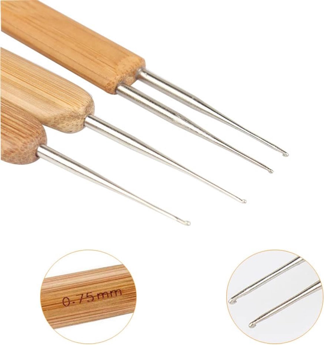 Set of 6 - Crochet needles - Dreadlocks tool - Crochet - 0.75 mm - Storage bag - Image 4