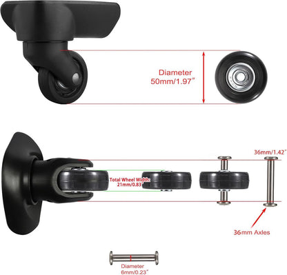 Set of 2 - Suitcase wheels - Replacement wheels for suitcases - Rubber casters - Bearings - Repair kits - 50mm x 18mm - Spare wheels - Suitcase - Casters - Luggage wheels - With screws - Wheels - Caster wheel - Suitcase wheels replacement set - Image 2