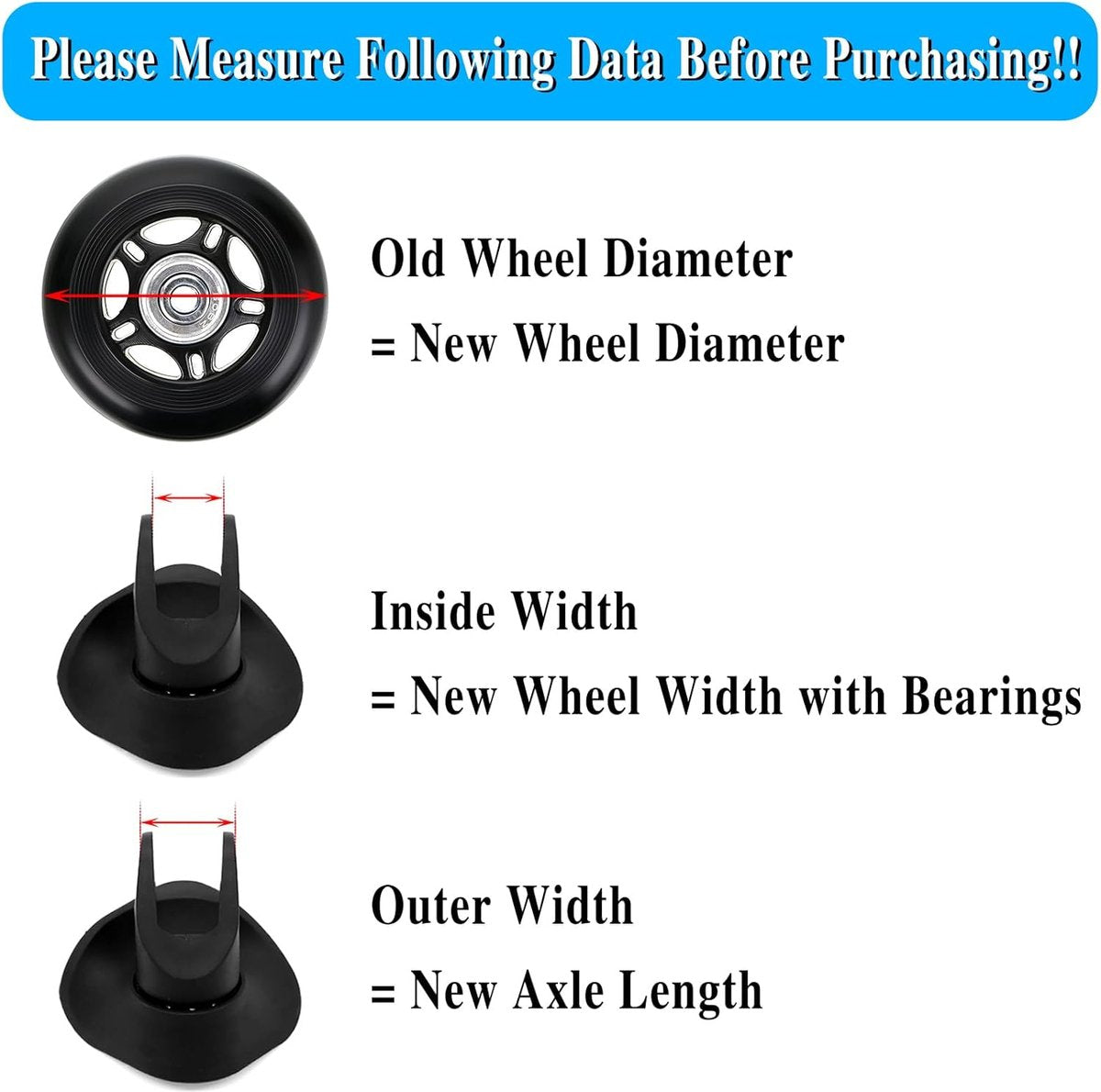 Set of 2 - Suitcase wheels - Replacement wheels for suitcases - Rubber casters - Bearings - Repair kits - 60mm x 18mm - Spare wheels - Suitcase - Casters - Luggage wheels - With screws - Wheels - Caster wheel - Suitcase wheels replacement set - Image 3