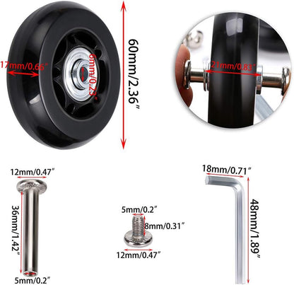 Set of 2 - Suitcase wheels - Replacement wheels for suitcases - Rubber casters - Bearings - Repair kits - 60mm x 18mm - Spare wheels - Suitcase - Casters - Luggage wheels - With screws - Wheels - Caster wheel - Suitcase wheels replacement set - Image 6